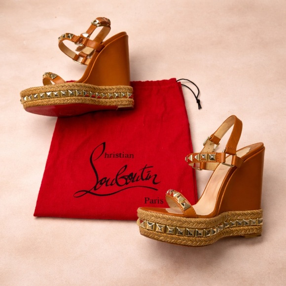 Christian Louboutin Shoes - Christian Louboutin Studded Espadrille Wedge Sandals Red Sole Summer Heel SZ: 36